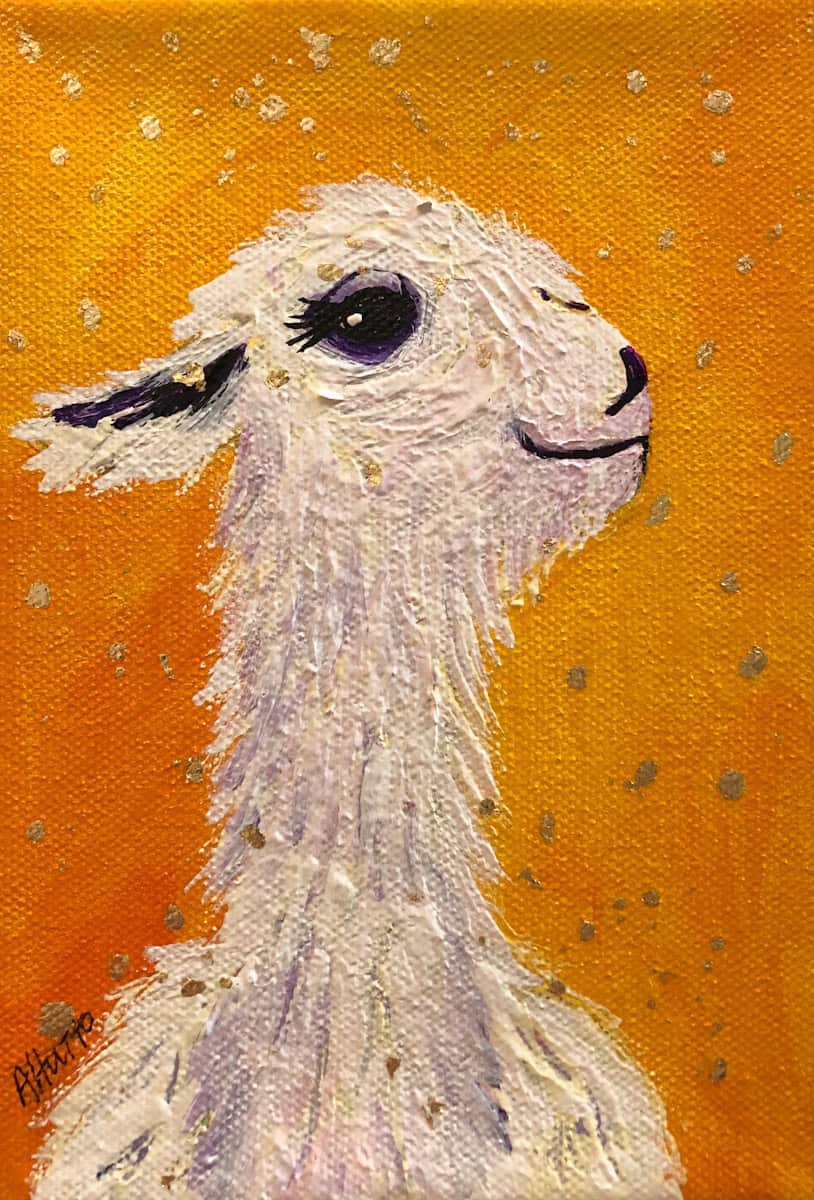 Amy Hutto "The Aristocrat" 7x5 acrylic/gold leaf $195. gallery wrap