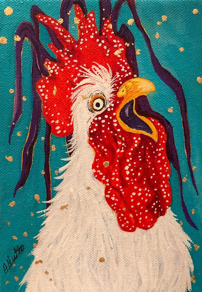 Amy Hutto "Wake Up" 7x5 acrylic/gold leaf $195. gallery wrap