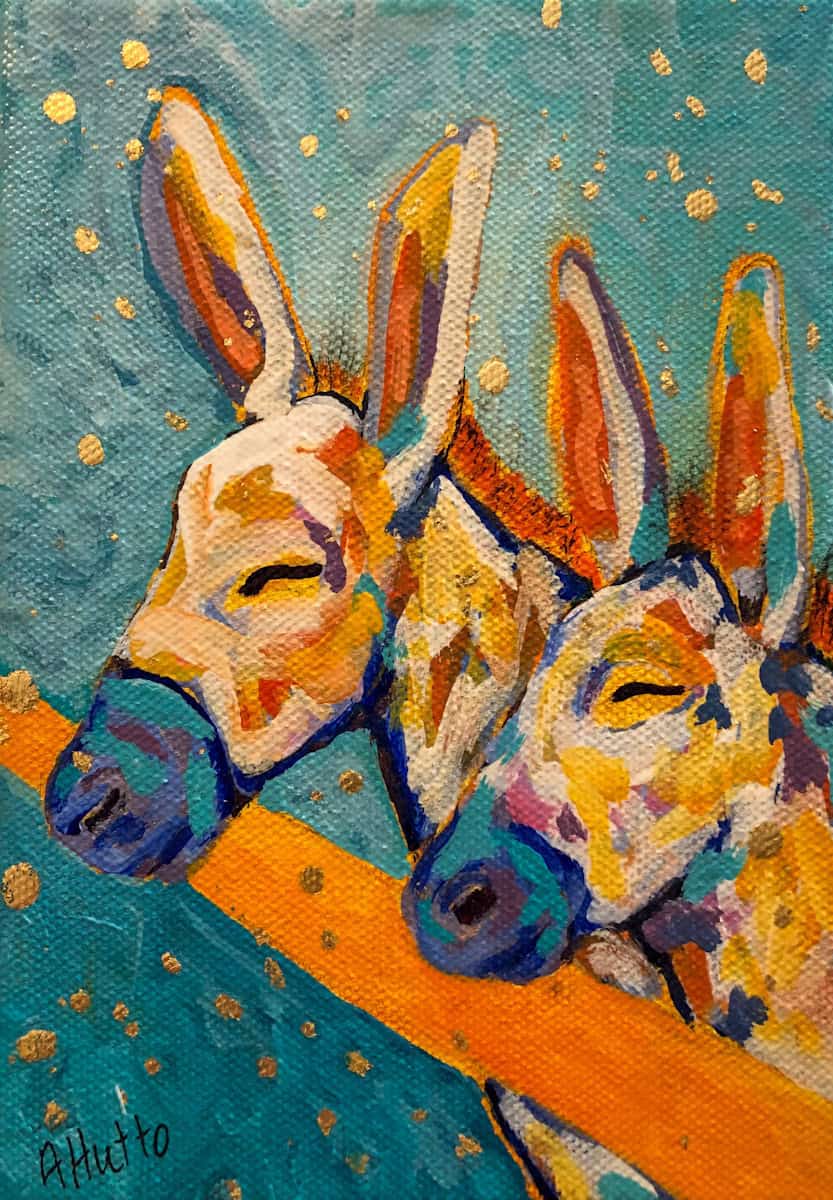 Amy Hutto "A Good Joke" 7x5 acrylic/gold leaf $195. gallery wrap