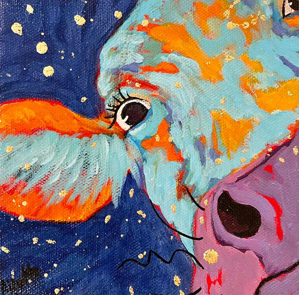 Amy Hutto "You Awake?" (Cow) 6x6 acrylic/gold leaf $195. gallery wrap