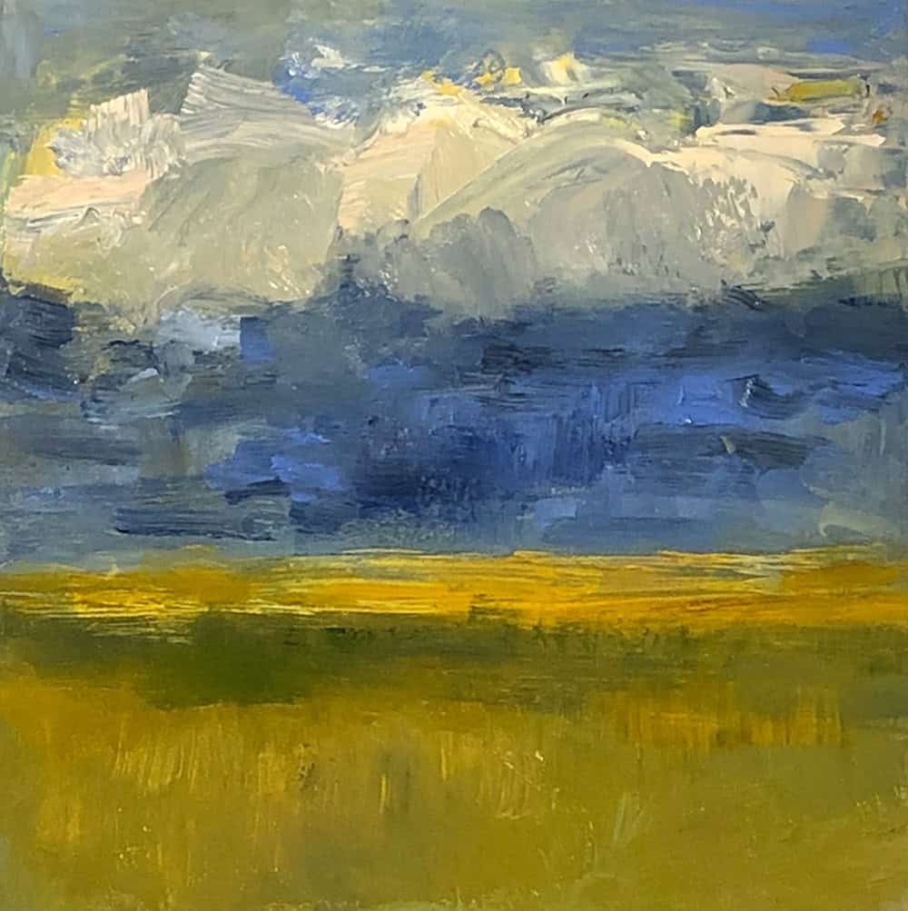Ileen Kaplan "Clouds Over Golden Fields" 6x6 oil $300.