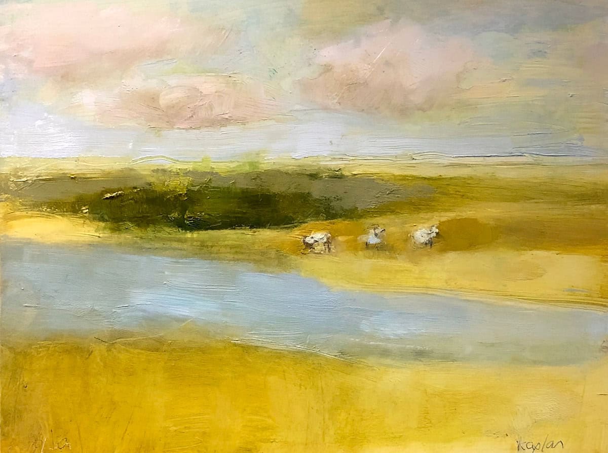 Ileen Kaplan "Sheep by the Stream" 6x8 oil $325. SOLD