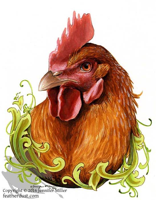 Jennifer Miller "To the Fierce and Intelligent Production Hen" 8.5x6.25 acrylic/paper matted/unframed $275. SOLD