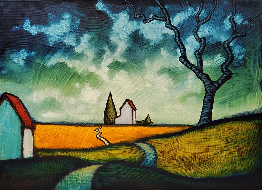 GC Myers "Home in Sight" 5x7 acrylic/panel with finished cradle INQUIRE
