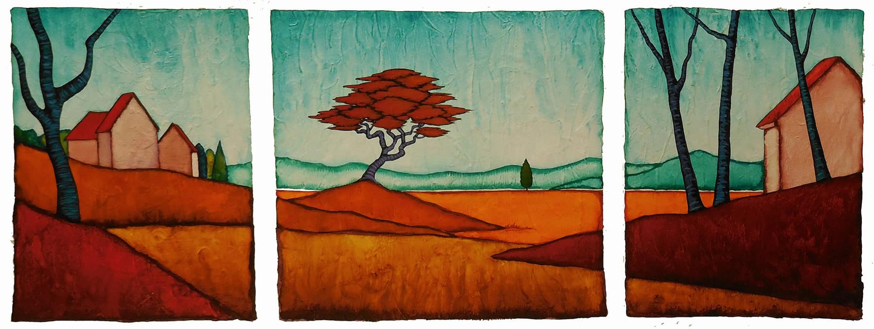 GC Myers "Three Sides to the Story" 9x27 triptych acrylic/paper$ Inquire