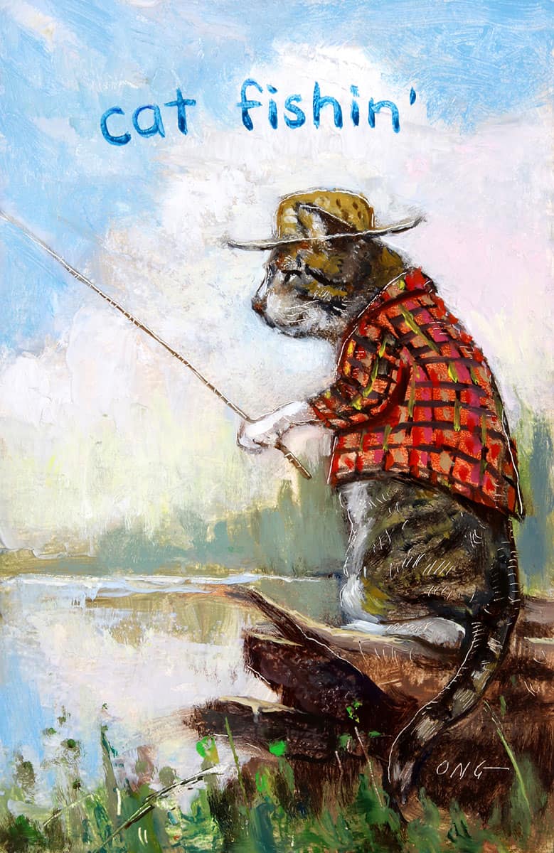 Wilson Ong "Cat Fishin'" 6x4 oil/board $230. SOLD
