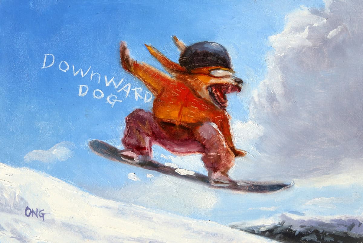 Wilson Ong "Downward Dog" 4x6 oil/board $230. SOLD