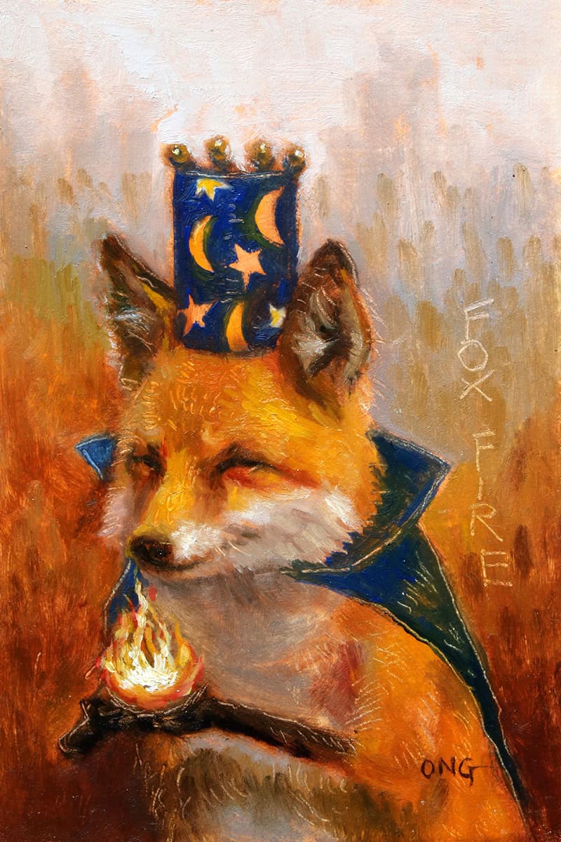 Wilson Ong "Fire Fox" 6x4 oil/board $230. SOLD
