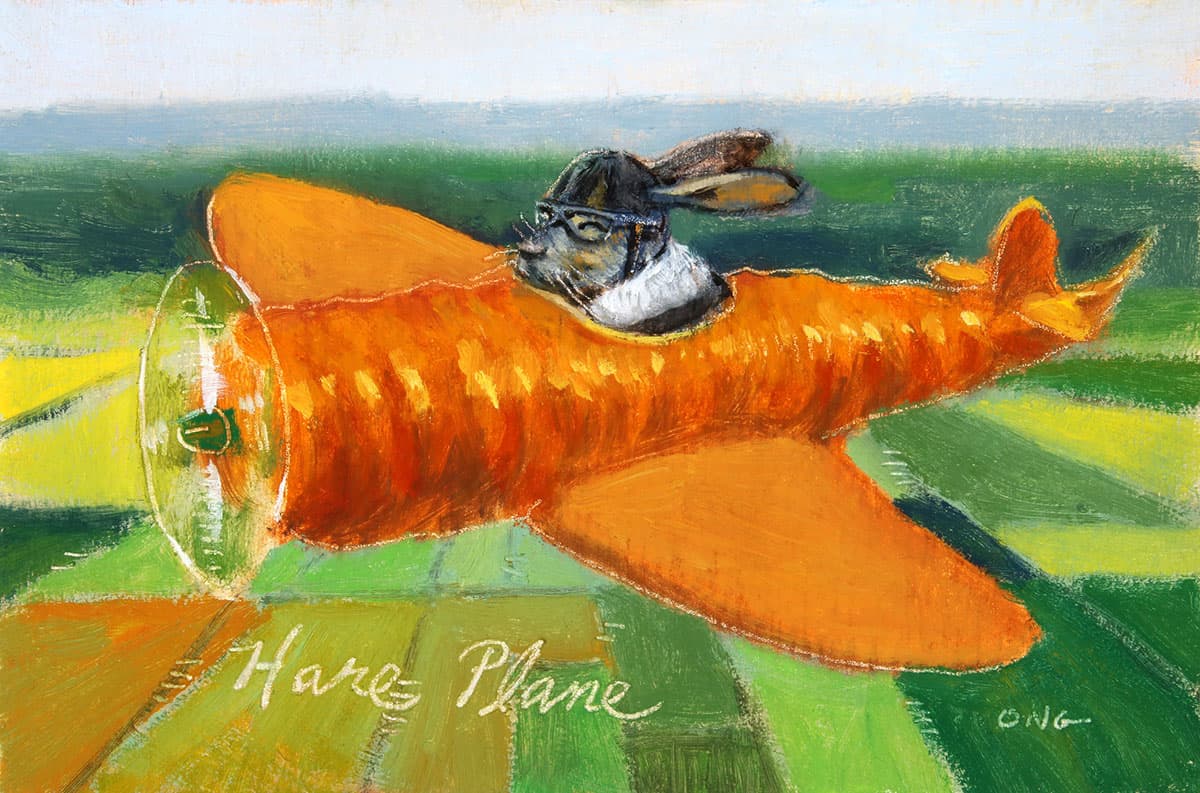 Wilson Ong "Hare Plane" 4x6 oil/board $230. SOLD