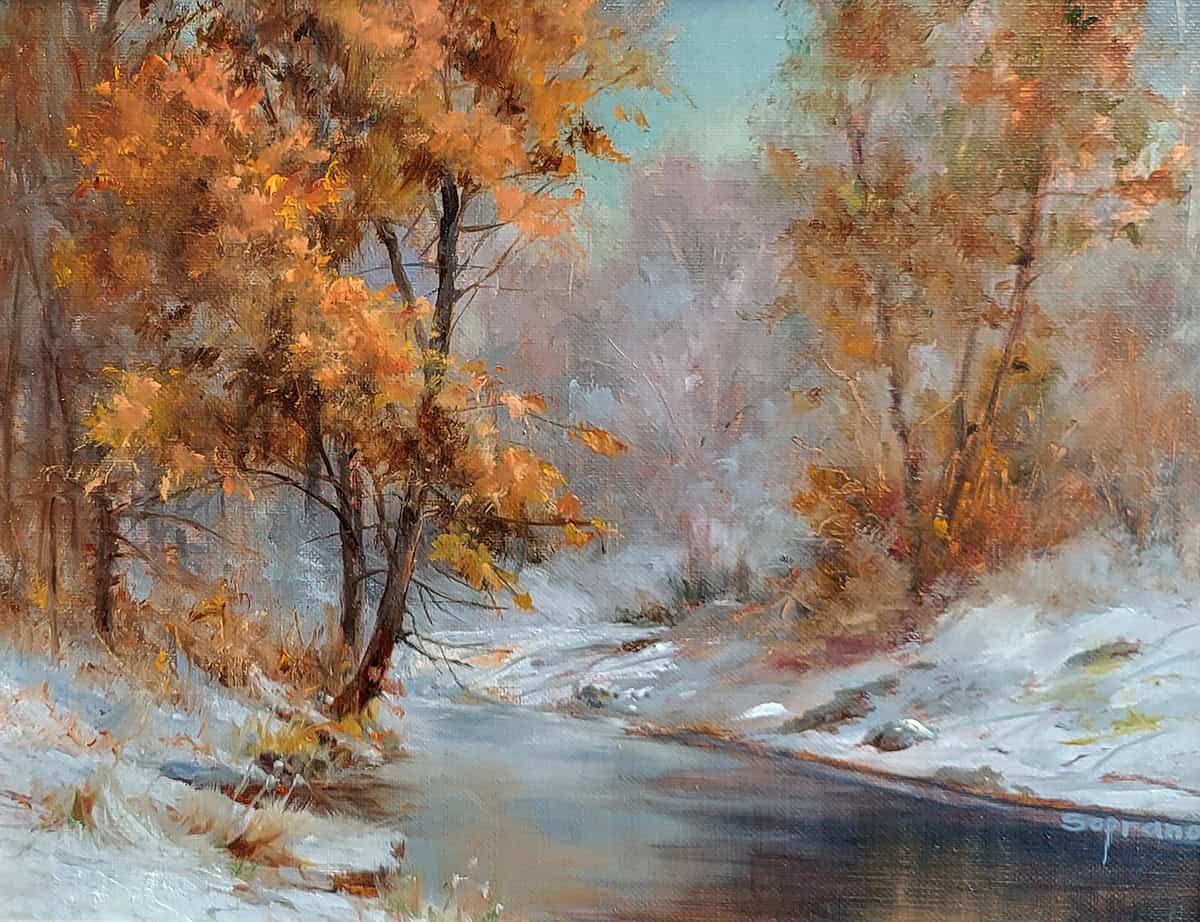 Judy Soprano "A Stream in Ellicottville" 11x14 oil $500. SOLD