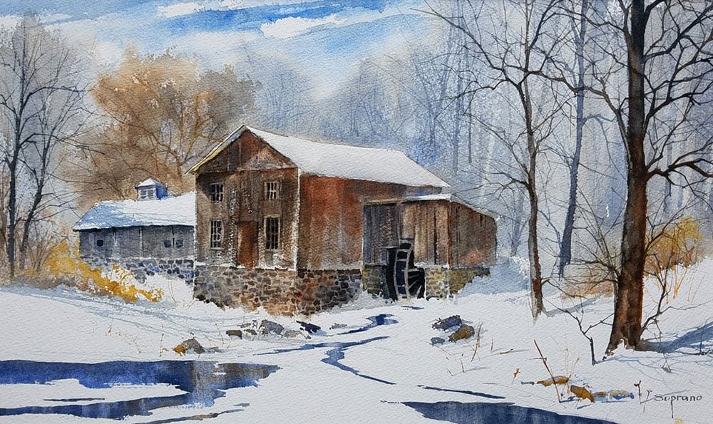 Judy Soprano "Ashantee Mill" 18x27 watercolor $400. SOLD
