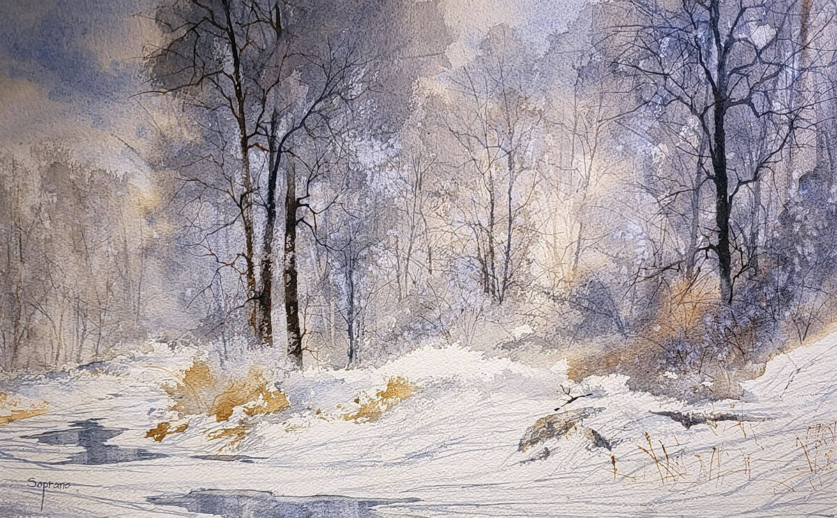 Judy Soprano "Hidden Stream" 13x21 watercolor $500. SOLD
