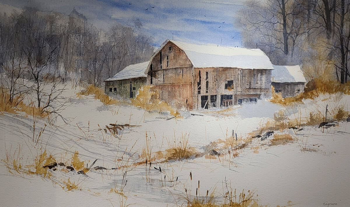 Judy Soprano "Monk Road Barn" 17x29 watercolor $950. SOLD