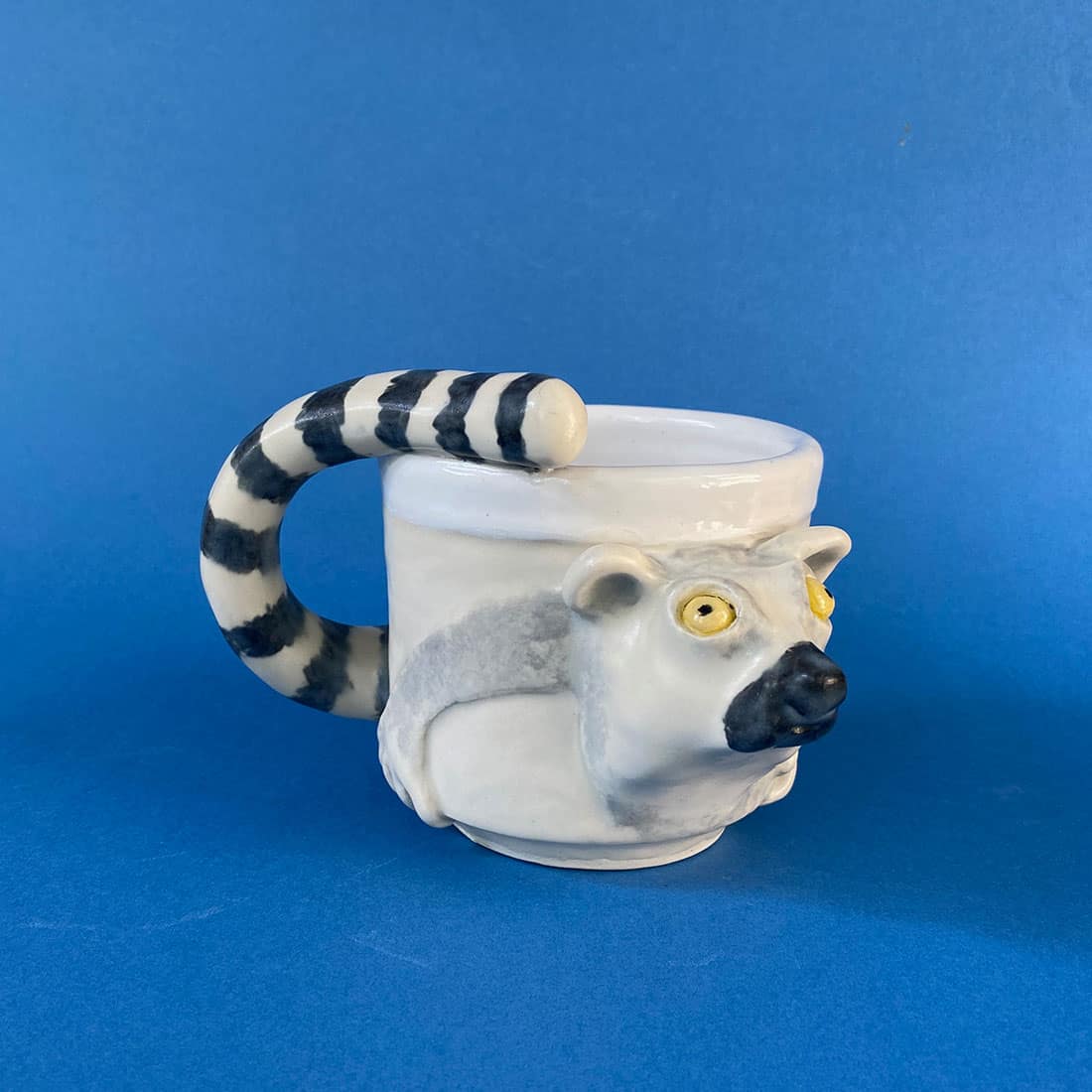 Bohn Whitaker "Ring Tail Lemur Mug" approx. 5" high clay sculpture $120.