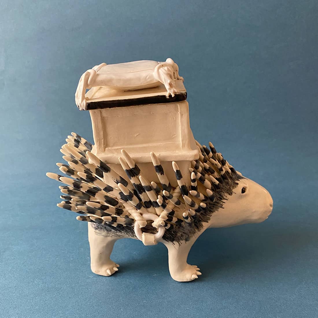 Bohn Whitaker "Porcupine with Pillow" approx. 6" high clay sculpture $150. SOLD