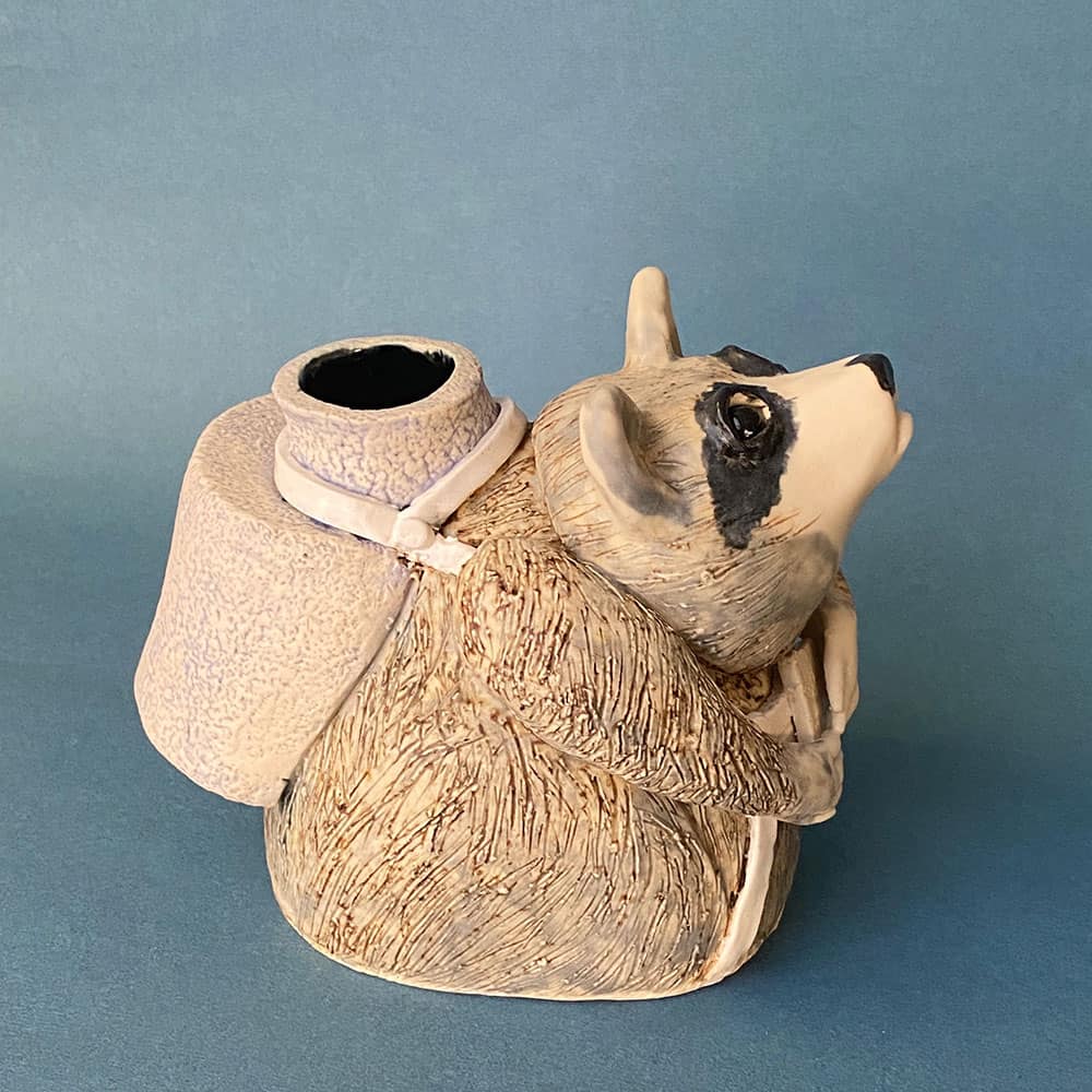 Bohn Whitaker "Raccoon with Backpack" approx. 5" high clay sculpture $120. SOLD