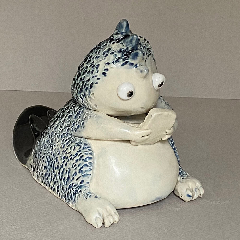 Bohn Whitaker "Dino Phone Holder" 5x4x7 clay sculpture $150. SOLD