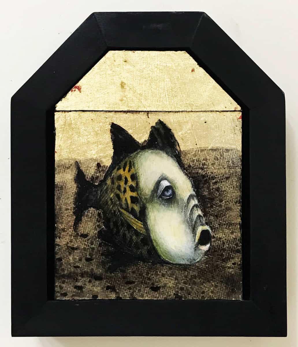 Treacy Ziegler "The One Who Saw the Sky" 8x6 oil/gold composite on panel $490. SOLD
