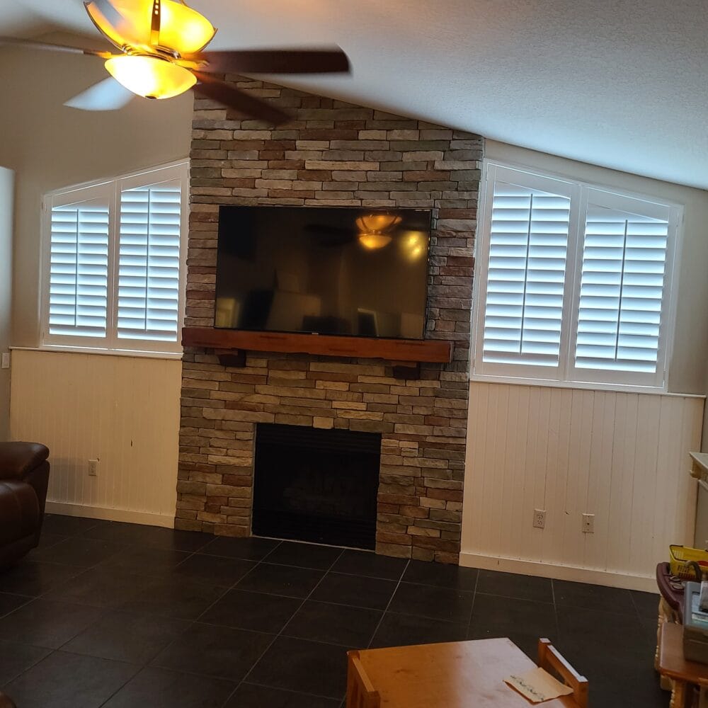 Plantation Shutters in an angled window in St. Cloud