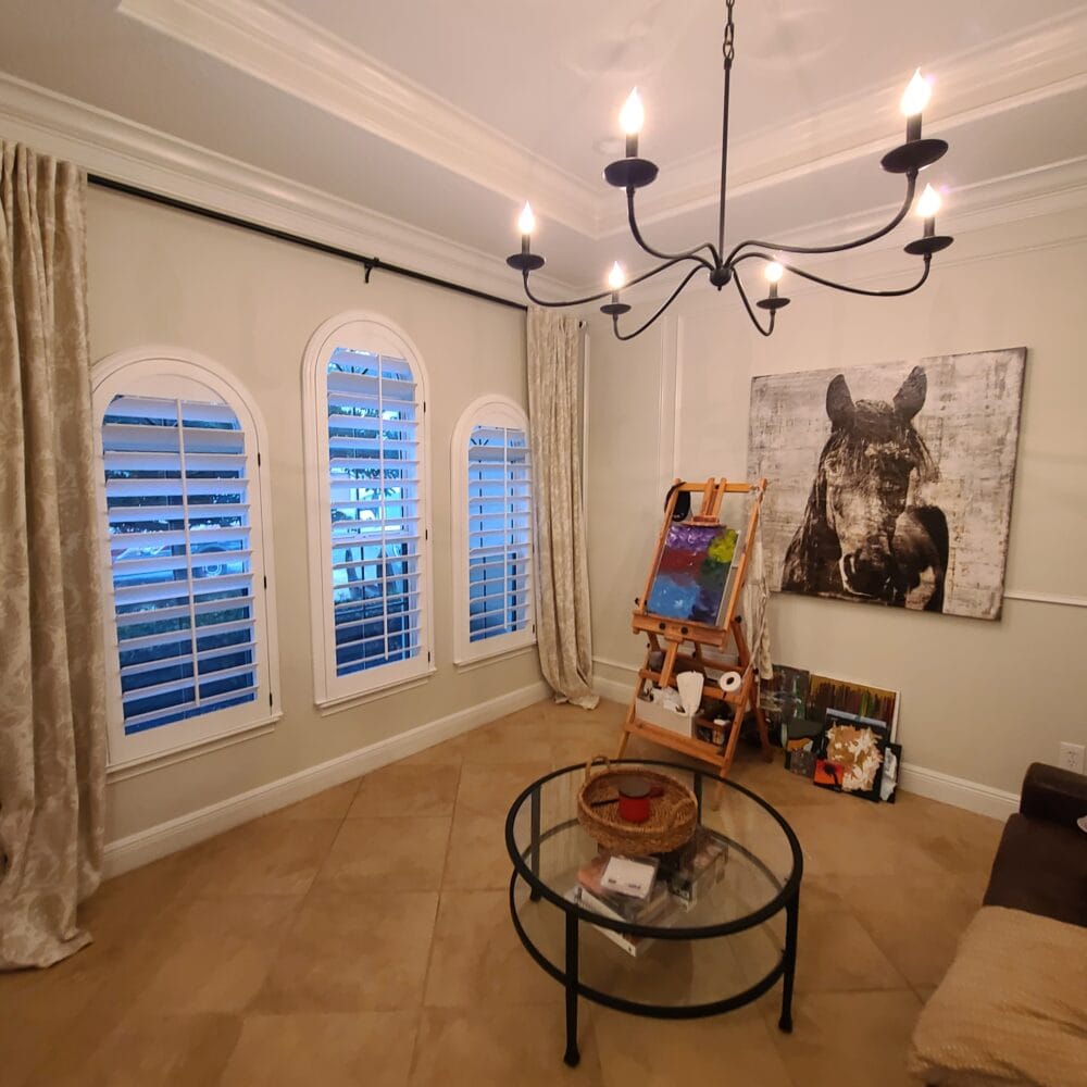 Custom Arched Shutters with Black Hinges