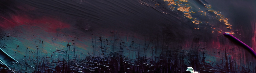 Superficie oscura con texturas y reflejos en azul, púrpura y dorado abstractos.