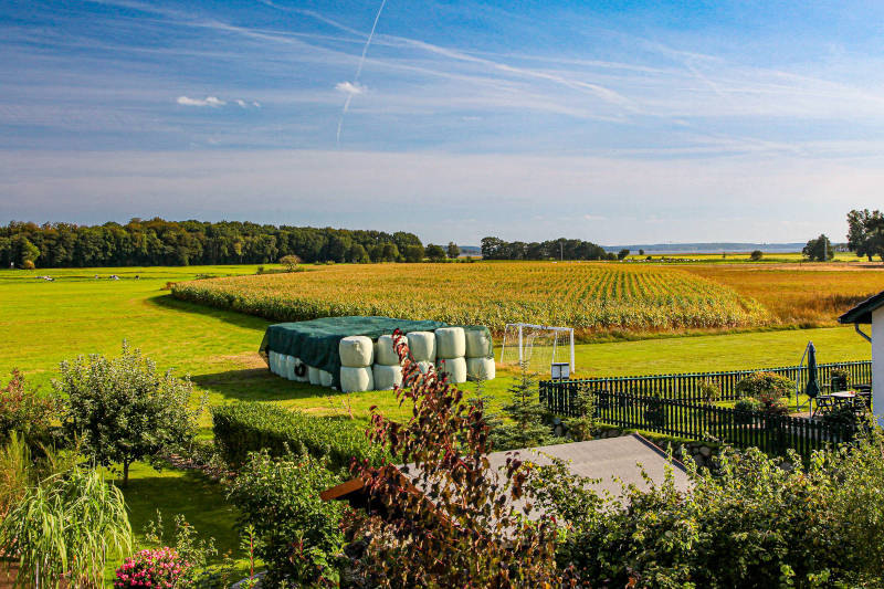 Ausblick Dachgeschoss auf die Wiesen des Achterwassers