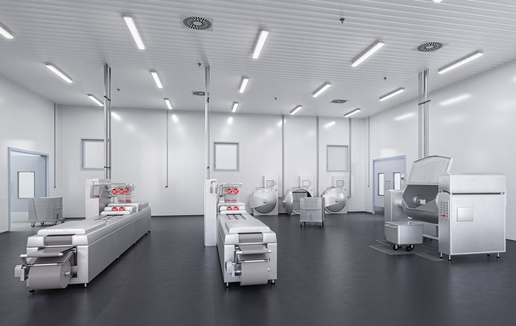 Industriehalle-Interior-3D-Rendering Interior einer Fabrikhalle als 3D Konzept