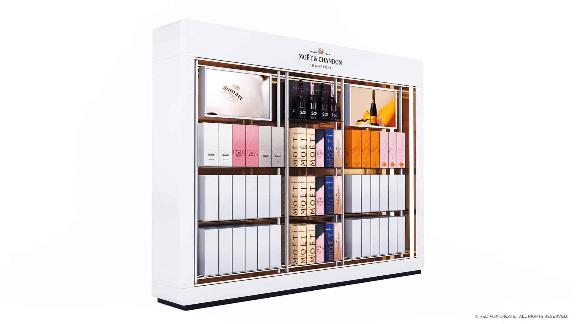 Red Fox Create - Moët & Chandon Wall Bay with supporting brands, Ruinart and Veuve Clicquot
