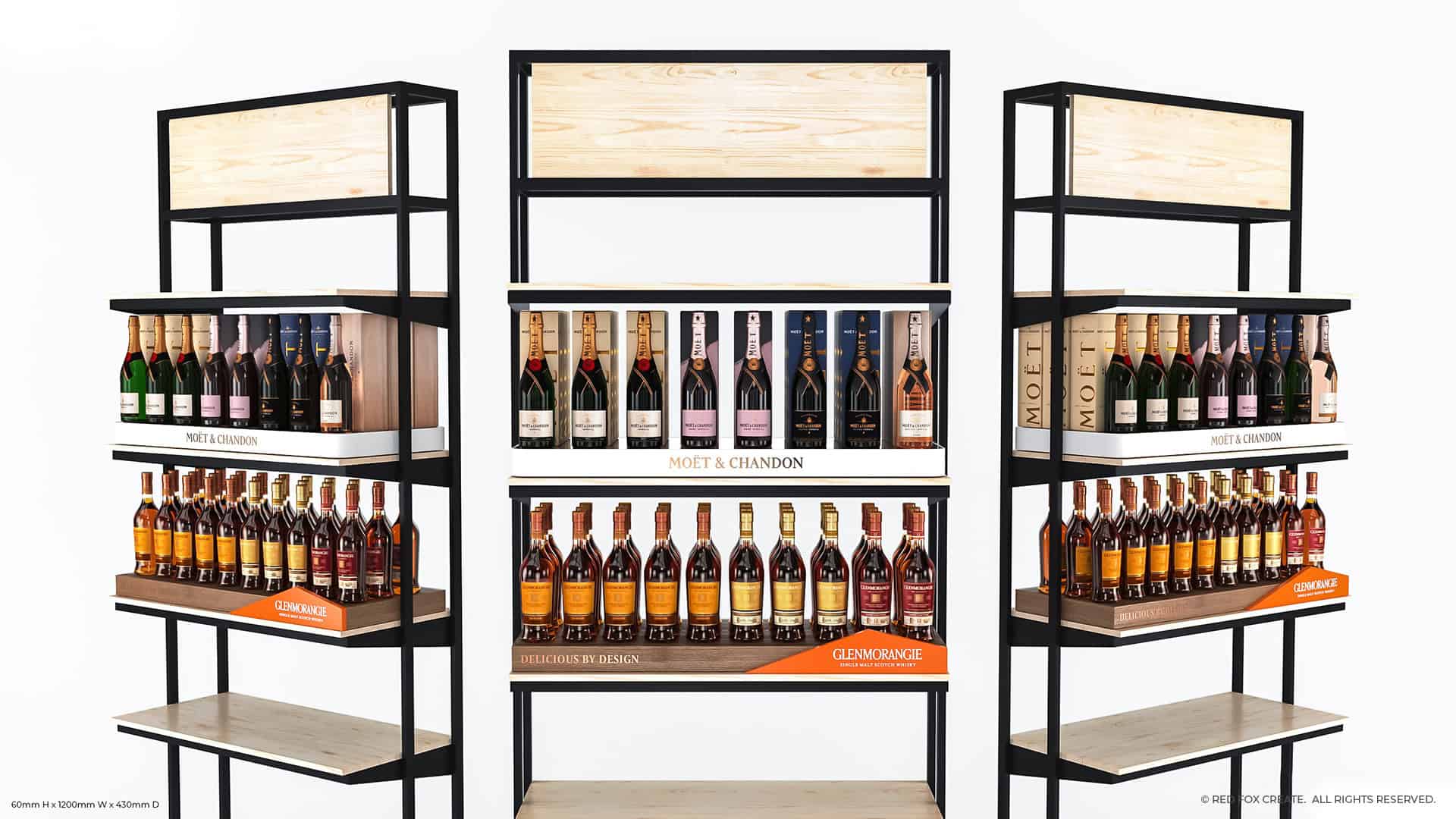Red Fox Create - Moët & Chandon and Glenmorangie Shelf in Shelf Display