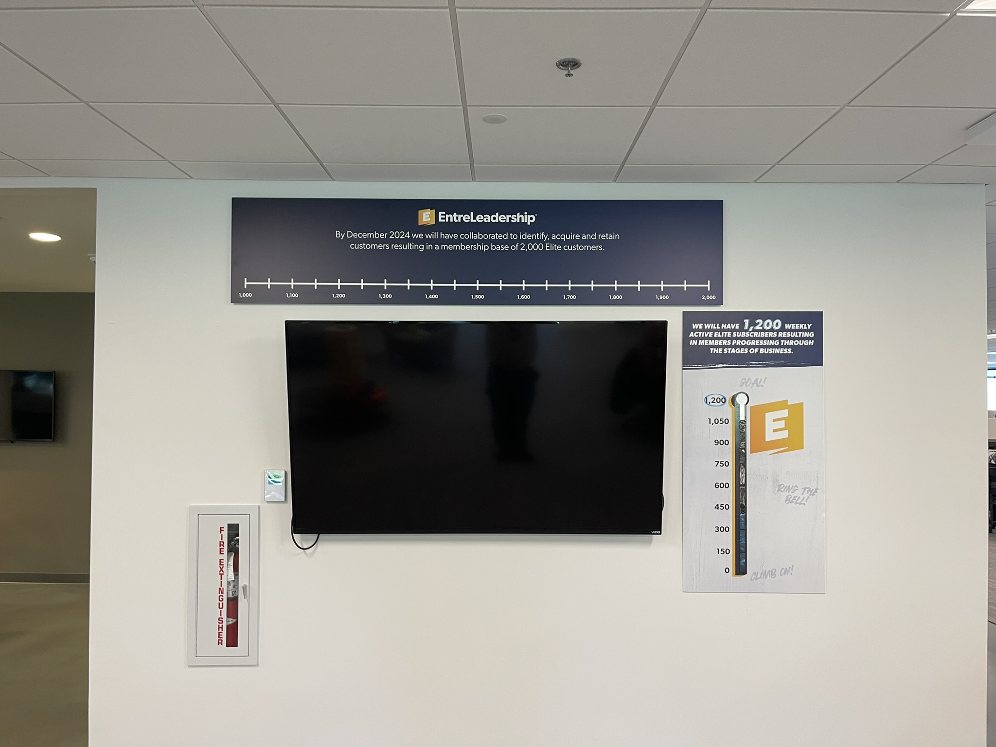 Interactive display made from a magnetic board with a customizable background and additional pieces to be added as goals are reached.