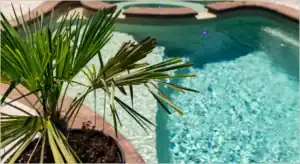 Planter with Turquoise Bottom Pool with Separated Elevated Jacuzzi